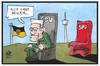 Cartoon: Grün-Schwarz (small) by Kostas Koufogiorgos tagged karikatur,koufogiorgos,illustration,cartoon,gruen,schwarz,kretschmann,thron,cdu,gruene,spd,stuttgart,fernsehturm,regierung,baden,wuerttemberg