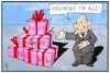 Cartoon: Haushalt 2020 (small) by Kostas Koufogiorgos tagged karikatur,koufogiorgos,illustration,cartoon,haushalt,geld,budget,scholz,paket,geschenk,haushaltsdebatte