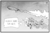 Cartoon: Jagd auf die Mutanten (small) by Kostas Koufogiorgos tagged karikatur,koufogioros,illustration,cartoon,corona,mutant,b117,rakete,propeller,flugzeug,fliegen,jagd,pandemie