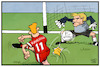 Cartoon: Kahn übernimmt (small) by Kostas Koufogiorgos tagged karikatur,koufogiorgos,illustration,cartoon,bayern,fussball,kahn,rummenigge,tor,torwart,vorstandsvorsitz