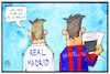 Cartoon: Kataloniens Unabhängigkeit (small) by Kostas Koufogiorgos tagged karikatur,koufogiorgos,illustration,cartoon,katalonien,el,clasico,fussball,barcelona,real,madrid,spanien,unabhaengigkeit,separatismus