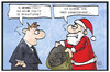 Cartoon: Krankenkassenbeiträge (small) by Kostas Koufogiorgos tagged karikatur,koufogiorgos,illustration,cartoon,krankenkasse,weihnachtsmann,geld,beiträge,sozialstaat,geschenk,geben,nehmen