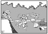 Cartoon: Krim-Krise (small) by Kostas Koufogiorgos tagged karikatur,koufogiorgos,cartoon,ukraine,russland,nato,krim,putin,hai,wasser,konflikt,krise,rettung,meer,hilfe,soldat,krieg,politik