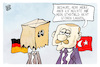Cartoon: Merz trifft Erdogan (small) by Kostas Koufogiorgos tagged karikatur,koufogiorgos,merz,erdogan,stadtbild,tüte,rassismus,ausländer,türkei