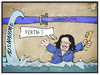 Cartoon: Mindestlohn (small) by Kostas Koufogiorgos tagged karikatur,koufogiorgos,illustration,cartoon,nahles,mindestlohn,arbeit,arbeitsministerin,rohr,klemptnerin,wasser,undicht,ausnahme,politik,pfusch