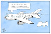 Cartoon: Notbremse (small) by Kostas Koufogiorgos tagged karikatur,koufogiorgos,illustration,cartoon,mallorca,urlaub,flugzeug,pandemie,notbremse,ausgangssperre