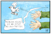 Cartoon: Öko-Twitter (small) by Kostas Koufogiorgos tagged karikatur,koufogiorgos,illustration,cartoon,habeck,twitter,vogel,öko,grüne,soziale,medien,politik,partei