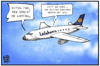 Cartoon: Pilotenstreik (small) by Kostas Koufogiorgos tagged karikatur,koufogiorgos,illustration,cartoon,piloten,streik,arbeitskampf,lufthansa,flugzeug,gespräch,sprechen,verhandeln,cockpit,gewerkschaft