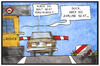Cartoon: PKW-Maut (small) by Kostas Koufogiorgos tagged karikatur,koufogiorgos,illustration,cartoon,maut,pkw,auto,verkehr,infrastruktur,abgabe,länder,geld,gebühr,mautstelle,politik