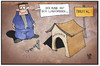 Cartoon: Rassismus (small) by Kostas Koufogiorgos tagged karikatur,koufogiorgos,illustration,cartoon,freital,sachsen,asylbewerber,flüchtlinge,heim,unterkunft,rassismus,hund,hütte,kette,politik,pegida