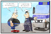 Cartoon: Reichsbürger-Razzia (small) by Kostas Koufogiorgos tagged karikatur,koufogiorgos,illustration,cartoon,reichsbürger,razzia,polizei,polizist,aluhut,verschwörung,reichskanzler,wagen,verhaftung,festnahme,deutschland,brd,leugner