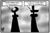 Cartoon: Religionen (small) by Kostas Koufogiorgos tagged karikatur,koufogiorgos,illustration,cartoon,minarett,kirche,kirchturm,kreuz,halbmond,islam,christentum,religion,missverständnis,interpretation