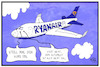 Cartoon: Ryanair (small) by Kostas Koufogiorgos tagged karikatur,koufogiorgos,illustration,cartoon,ryanair,autopilot,flugzeug,fluglinie,streik,wirtschaft,beruf,arbeit