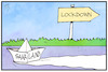 Cartoon: Saarland (small) by Kostas Koufogiorgos tagged karikatur,koufogiorgos,illustration,cartoon,saarland,lockdown,richtung,saar,fluss,oeffnung,strategie,corona,pandemie,schiff,papierschiff,risiko