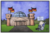 Cartoon: Schäuble demonstriert (small) by Kostas Koufogiorgos tagged karikatur,koufogiorgos,illustration,cartoon,bundestag,reichstag,schäuble,demonstration,griechenland,hilfe,hilfspaket,rettung,chance,politik