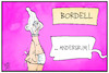 Cartoon: Schutzmaßnahmen im Bordell (small) by Kostas Koufogiorgos tagged karikatur,koufogiorgos,illustration,cartoon,bordell,kondom,mundschutz,maske,maskenpflicht,sex,sexarbeit,prostitution,freier,kunde