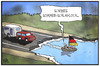 Cartoon: Sommer-Schlagloch (small) by Kostas Koufogiorgos tagged karikatur,koufogiorgos,illustration,cartoon,sommerloch,schlagloch,strasse,urlaub,schaden,infrastruktur,urlauber,ferien,camping,wohnwagen,segeln,wasser