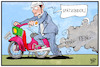 Cartoon: Spätzünder Ramelow (small) by Kostas Koufogiorgos tagged karikatur,koufogiorgos,illustration,cartoon,ramelow,schwalbe,moped,fehlzündung,spätzünder,mp,ministerpräsident,fehlstart