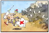 Cartoon: Sturm auf die Hausarztpraxis (small) by Kostas Koufogiorgos tagged karikatur,koufogiorgos,illustration,cartoon,hausarzt,torrero,stier,ansturm,impfwillige,praxis,arena,stierkampf