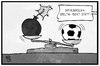 Cartoon: Terror vs. Fußball (small) by Kostas Koufogiorgos tagged karikatur,koufogiorgos,illustration,cartoon,terror,fussball,bundesliga,ball,bombe,terrorismus,sicherheit,waage,abwägen,sport