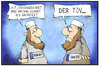 Cartoon: Terroristen-Kennzeichnung (small) by Kostas Koufogiorgos tagged karikatur,koufogiorgos,illustration,cartoon,terrorismus,salafist,terrorist,kennzeichnung,tüv,politik,prävention