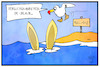 Cartoon: Test-Tourismus (small) by Kostas Koufogiorgos tagged karikatur,illustration,cartoon,koufogiorgos,versuchskaninchen,urlaub,ferien,reisen,pilot,test,meer,sonne,tourismus