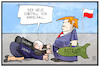 Cartoon: Trump in Polen (small) by Kostas Koufogiorgos tagged karikatur,koufogiorgos,illustration,cartoon,trump,polen,warschau,kaczynski,szydlo,patriot,militär,rüstung