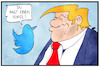 Cartoon: Trump und Twitter (small) by Kostas Koufogiorgos tagged karikatur,koufogiorgos,illustration,cartoon,twitter,trump,vogel,social,media,fake,news,lüge,usa,präsident,manipulation