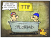 Cartoon: TTIP-Verhandlungen (small) by Kostas Koufogiorgos tagged karikatur,koufogiorgos,illustration,cartoon,ttip,chlorbad,usa,europa,eu,freihandelsabkommen,wirtschaft,politik,verbraucherschutz,bad,mann,quietscheentchen,qualitätstandards