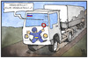 Cartoon: Ukraine-Konflikt (small) by Kostas Koufogiorgos tagged karikatur,koufogiorgos,illustration,cartoon,ukraine,konvoi,russland,krieg,konflikt,grenze,lkw,zoll,politik