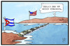 Cartoon: USA und Kuba (small) by Kostas Koufogiorgos tagged karikatur,koufogiorgos,illustration,cartoon,usa,kuba,geld,dollar,waehrung,wirtschaft,verbindung,bruecke,annaeherung,politik,obama,castro