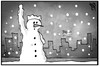 Cartoon: Winter in den USA (small) by Kostas Koufogiorgos tagged karikatur,koufogiorgos,illustration,cartoon,blizzard,schnee,sturm,schneemann,freiheitsstatue,winter,wetter,usa,klima