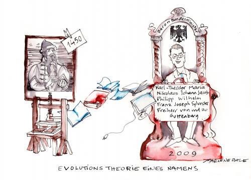 Cartoon: Evolutionstheorie eines Namens (medium) by Marlene Pohle tagged baron,bundesminister
