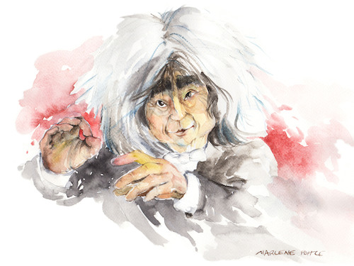 Cartoon: Karikatur Seiji Ozawa (medium) by Marlene Pohle tagged musik,orchester,dirigent,japan,konzentration