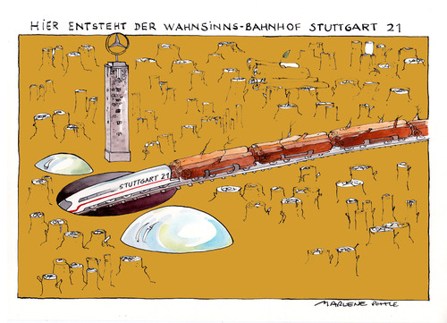 Cartoon: Wahnsinns-Bahnhof Stuttgart (medium) by Marlene Pohle tagged main,station