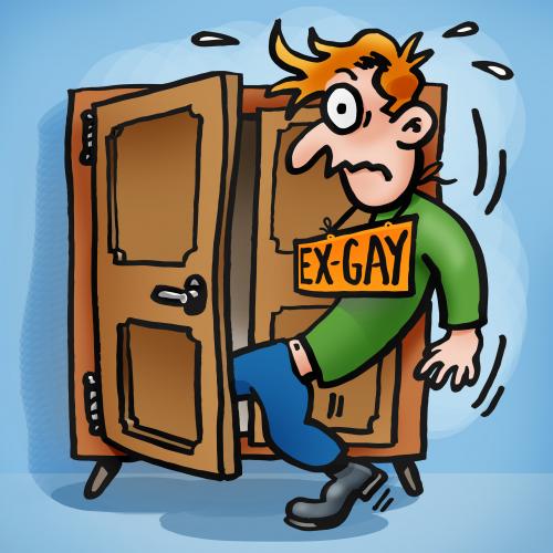 Cartoon: Back in the closet (medium) by illustrator tagged gay,queer,homo,closit,cupboard,exgay,denial,cartoon,illlustration,satire,peter,welleman,gag,comic,illustrator