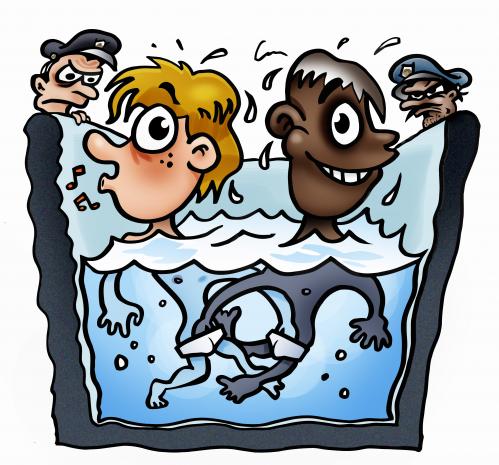 dangerous swimming by gay men By illustrator | Love Cartoon | TOONPOOL