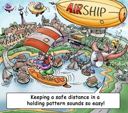 Cartoon: flight in holding pattern (medium) by illustrator tagged plane,airship,air,sky,pattern,wait,parasail,paraglide,ufo,runway,strip,holding,peter,welleman,cartoon,illustration,gag,comic,cartoonist,illustrator,cartoon,cartoons,illustrationen,illustration,flugzeug,fliegen,passagiere,technik,technologie,fortschritt,entwicklung,forschung,wissenschaft,flugraum,pilot,verkehr,luftverkehr,erfindung,erfinder,entdeckung,landung,start,schweben,paragleiter,luftschiff,stau,straßenverkehr,raumschiffe,raumschiff,transportmittel,stadt,gefahr,risiko,sicherhei,verkehrsregeln