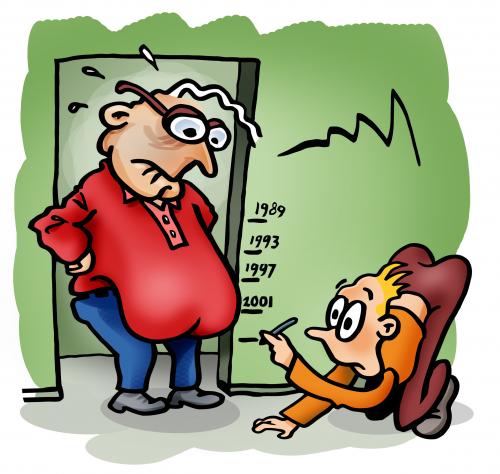 Cartoon: Getting older (medium) by illustrator tagged older,belly,hanging,sacking,elderly,alt,man,guy,marks,wall,doorpost,taps,cartoon,illustration,gag,welleman,peter,satire