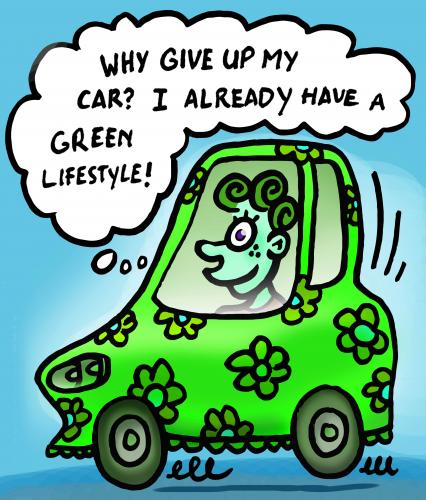 Cartoon: Green car (medium) by illustrator tagged lifestyle,style,car,green,environment,driving,auto,mobility,umwelt,schutz,polution,cartoon,satire,bio,fuel,fashion,welleman,illustrator,comic,co2,clean,moving