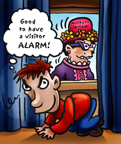 Cartoon: Mother in law Alarm (medium) by illustrator tagged mother,law,alarm,vistor,dug,hide
