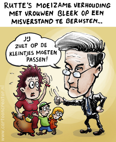 Cartoon: Prime Minister Rutte in trouble (medium) by illustrator tagged prime,minister,rutte,women,vrouwen,kinderen,kleintjes,misvatting,verhouding