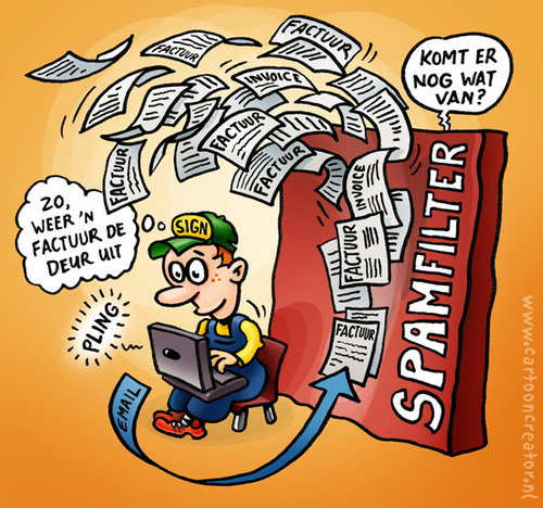 Cartoon: spamfilter (medium) by illustrator tagged spam,filter,mail,email,factuur,invoice,fire,wall