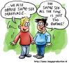 Cartoon: gay marriage (small) by illustrator tagged love guys heiraten heirat ehe homosexuell schwul gays same sex boring marriage illustration cartoon character illustrator welleman 