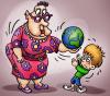 Cartoon: Inheriting the world (small) by illustrator tagged grandma,inheritance,inheriting,world,planet,kid,parent,grandparent,cartoon,illustration,illustrator,peter,welleman,giving,sharing,offering,comics,handing,receiving,child,grandchild,young