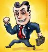 Cartoon: Power manager (small) by illustrator tagged manager,scary,power,tie,suit,suitcase,smile,running,business,cartoon,satire,welleman,peter,fist,management,leader,control,men,red,success,mister,proud