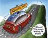 Cartoon: Quality Peak (small) by illustrator tagged toyota,car,hill,mountain,drive,peak,quality,fall,ravine,canyon,stuck,accelerator,gas,vehicle,auto,cartoon,illustration,peter,welleman