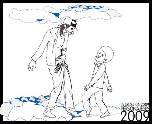 Cartoon: Michael Jackson... (medium) by Conntra tagged michael,jackson,caricature,heaven,2009,dead