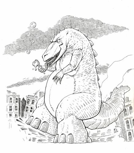 Cartoon: A Lazy Sunday Afternoon (medium) by boris53 tagged bubbles,godzilla