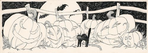 Cartoon: scaredy cat (medium) by boris53 tagged pumpkins,scared,cat,halloween